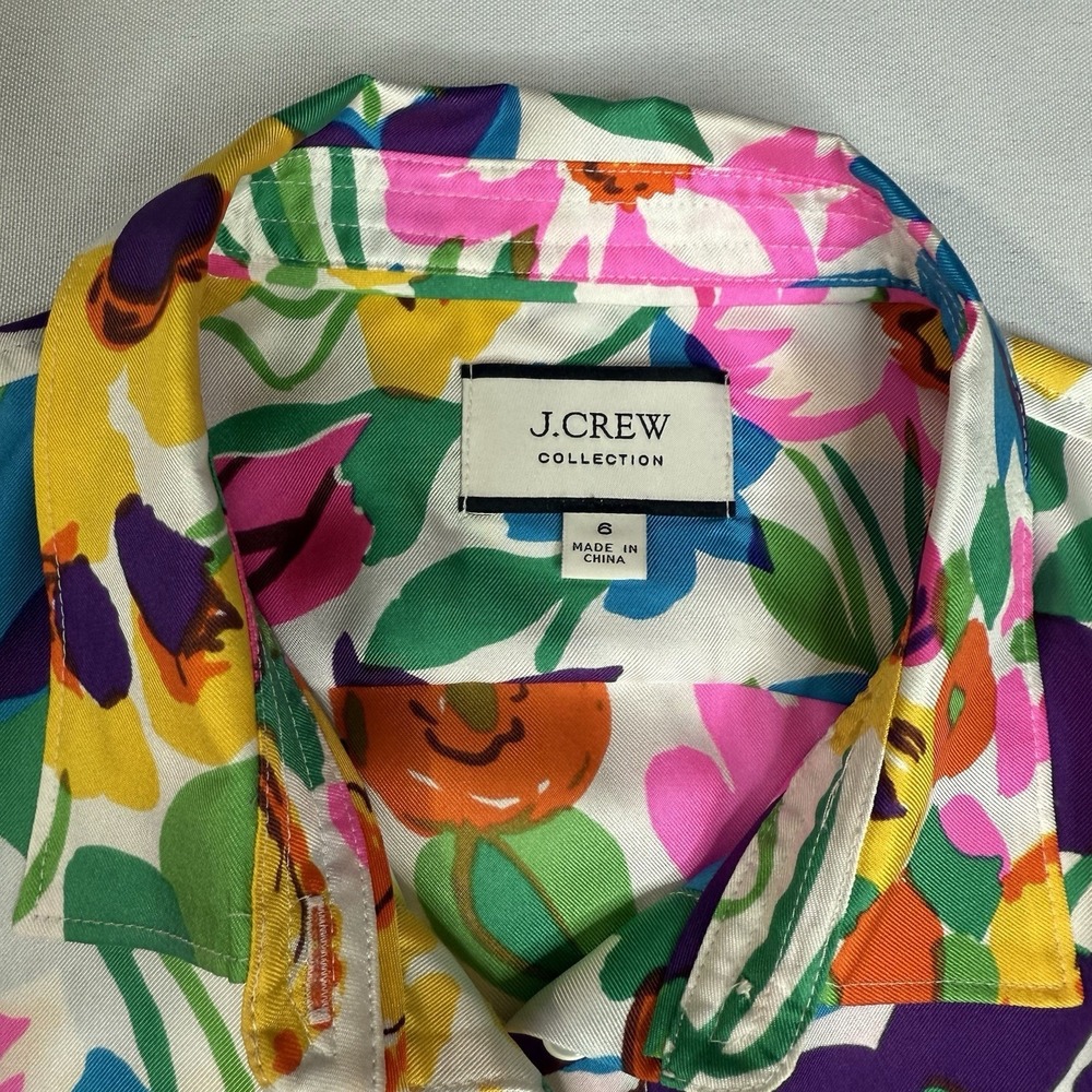 J.Crew Collection 6 Women Spring Silk Floral Button Down Shirt Bold Vibrant Fun - Picture 5 of 10